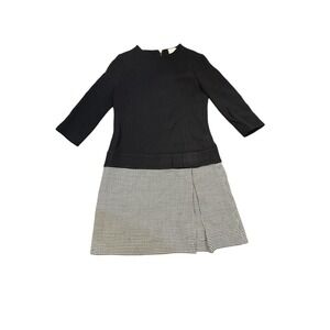 Kate‎ Spade Caravelle Houndstooth Wool Drop Waist Black High Neck Size 2 Dress